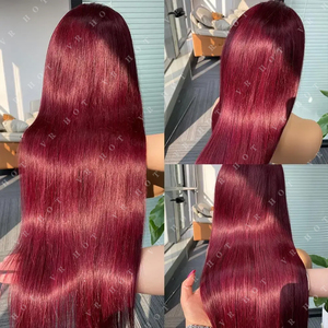Proveedor Destacado: Peluca Frontal de Encaje 13x4, Cabello Humano Virgen Sin Procesar, Peluca Frontal de Cabello Humano, Color Rojo Vino - Product Image 3