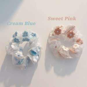 Розово-голубые резинки для волос в стиле бохо с цветочной вышивкой, длинные, из газовой ткани, для причесок и хвостов, женские аксессуары для волос - Product Image 3