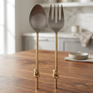 Ensemble de cuillères et fourchettes à salade de luxe avec poignée en nœud doré, en acier inoxydable de qualité supérieure, pour mariages, fêtes, hôtels - Product Image 2