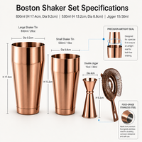 Ensemble de shakers Boston en cuivre et acier inoxydable 3 pièces avec logo personnalisé, contrôle qualité 100 % manuel, shaker de bar en métal anti-fuite, service complet d'usine