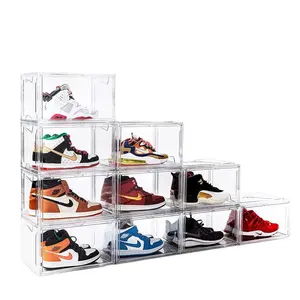 जूते के बक्से साफ प्लास्टिक के लिए चुंबकीय दरवाजे ऐक्रेलिक बॉक्स के साथ साफ प्लास्टिक स्टैकबल पैक स्नीकर भंडारण बॉक्स