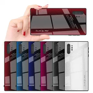 For Samsung Galaxy Note 10 Plus Case Gradient Color Carbon Fiber Texture Anti-Scratch 9H Tempered Glass Cover Mobile Phone Case