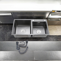 Évier de cuisine commercial double cuve en acier inoxydable 304 201 de haute qualité, fait main, sans robinet, pour OEM