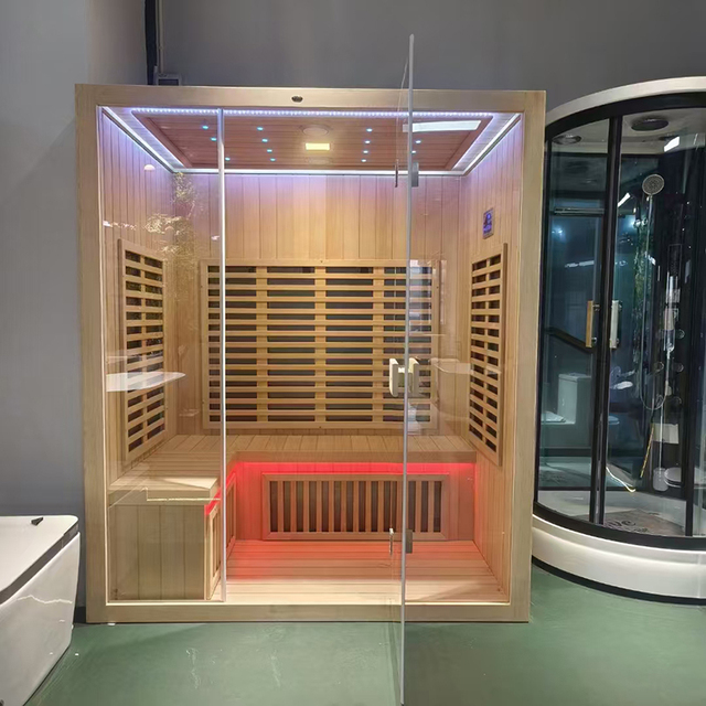 Modern Design Luxury Combination Far Infrared Sauna Full Spectrum Low EMF for 2-6 Persons Solid Hemlock Wood for Villas