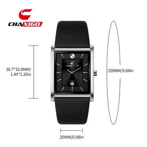 CHAXIGO 112 นาฬิกาข้อมือควอตซ์ทรงสี่เหลี่ยมแฟชั่นใหม่สำหรับผู้ชาย สายหนัง กันน้ำ พร้อมปฏิทิน นาฬิกาสำหรับผู้ชาย Reloj Hombre - Product Image 2