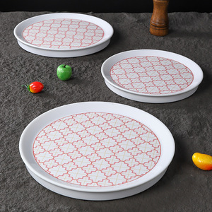Assiettes rondes peu profondes en mélamine avec motif rouge, durables pour les tables de restaurant d'hôtel - Product Image 2