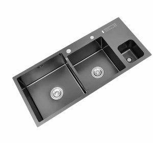 <span class=keywords><strong>Évier</strong></span> de <span class=keywords><strong>cuisine</strong></span> double gris foncé avec bassin auxiliaire latéral, double vidange, robinet arrière, pour villa, hôtel, fourniture OEM ODM B2B - Product Image 1