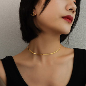 SC Office Lady Sexy Costumes Chaîne Dainty En Acier Inoxydable Collier Ras Du Cou 18K Plaqué Or Plat Serpent Os Câble Chaîne Collier 2023 - Product Image 2