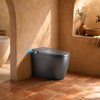 WC intelligent gris mat monobloc allongé sans réservoir avec bidet à chasse automatique, siège chauffant et écran LED pour salle de bain