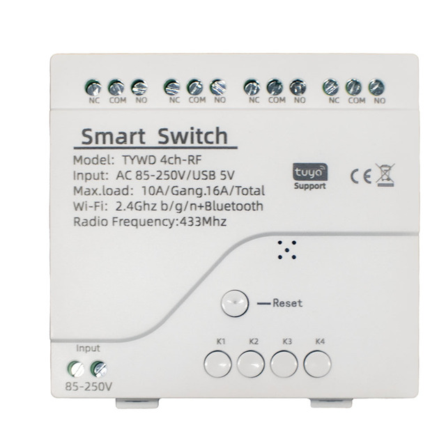 Tuya Smart Wifi Remote Control Wireless Switch Module 4CH AC 220V 85-250V Inching Self-Locking 433Mhz RF Receiver 10A Wifi Relay