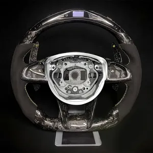 Volant en fibre de carbone LED forgé compatible avec <span class=keywords><strong>Mercedes</strong></span>-Benz <span class=keywords><strong>AMG</strong></span> A45 C43 C63 E63 S63 W205 W213 W222 CLA CLS GLA GLS GLC GLE W176 - Product Image 3