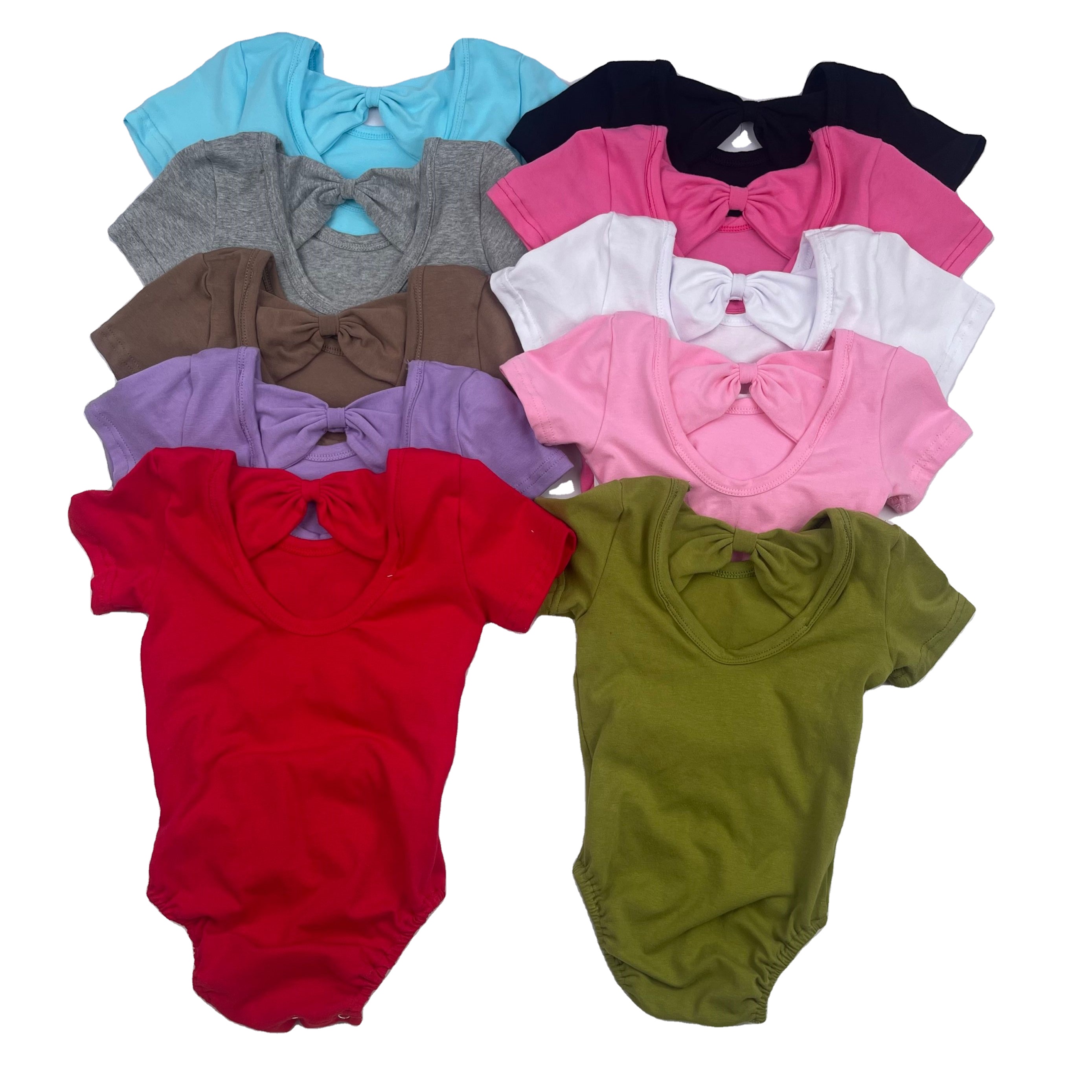 Однотонные хлопковые трико RTS с бантом на спине, с коротким рукавом, оптовая продажа, для танцев, тренировок, балета, школы, тренажерного зала