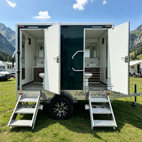 Remorque de toilettes mobiles de luxe à 2 cabines, portable et commerciale, pour extérieur, avec roues