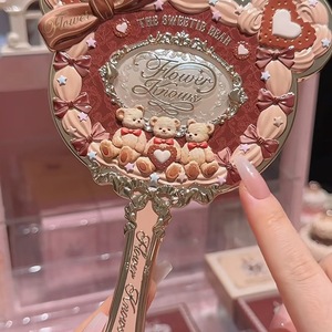 Specchio da Trucco Portatile Serie Orsetto Sweetheart di Hua Zhixiao, con Perle e Fragole, Specchio da Toeletta per Ragazze - Product Image 4