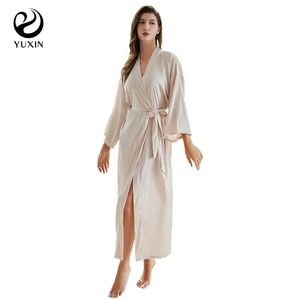 Abito da sposa lungo bianco abito da sposa <span class=keywords><strong>in</strong></span> Chiffon raso lungo abito da notte di seta abito da sposa da mattina per la damigella dell'accappatoio per le donne - Product Image 2