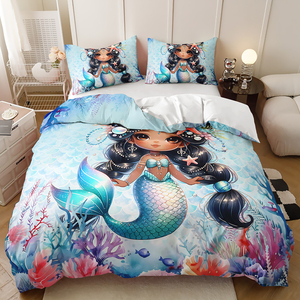 Ensemble de literie <span class=keywords><strong>pour</strong></span> filles, princesse, dessin animé, fleur, fée, sirène, impression numérique 3D, 100% polyester, 300 fils, housse de <span class=keywords><strong>couette</strong></span> - Product Image 4