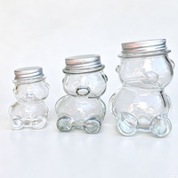 Glazen honingpotjes navulbare verpakkingen 50ml 80ml 160ml 300ml Schattige zittende beer-vormige snoep potjes met schroefdeksels
