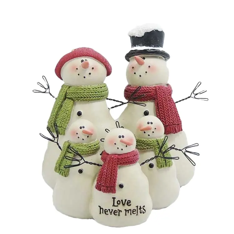 Liefde Nooit Sneeuwpoppen Met Drie Kinderen Resin Figuur Sneeuwpoppen Kerst Decoratie Benodigdheden