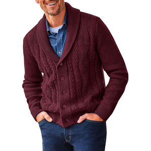 Pull en maille décontracté chaud d'hiver pour homme, style européen, col châle en tricot torsadé, cardigan à boutons - Product Image 6