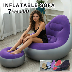 <b>Inflatable</b> Lounge Chair for Adults Portable Folding <b>Inflatable</b> Blow Up Couch with Foot Stool Lazy Flocking Recliner Chair - Product Image 1