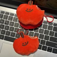 Kawaii rode appel pluche mini portemonnee, grappige cartoon fruit pluche muntentas sleutelhanger