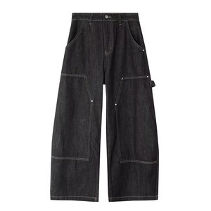 Vaqueros Negros de Pierna Ancha Estilo Suelto, Unisex, para Primavera/Otoño, Estilo Urbano, Largos hasta el Suelo, Casuales, de Pierna Recta - Product Image 5