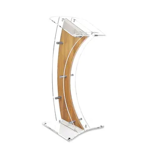 A Stylish Curved Design Acrylic Streamline Lectern With A Choice Of A Walnut Or Beech Wood Finish Central Panel