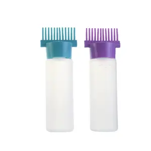 Beauty Salon Hair Dye Dispenser Bottle 180ml 6oz Plastic Hair Dye Applicator Oil Bottle With Silicone Comb Applicator
