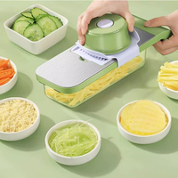 Multifunctionele handmatige plastic groentesnijder voor de keuken, professionele draagbare fruit- en aardappelverticale snijmachine met opvangbak