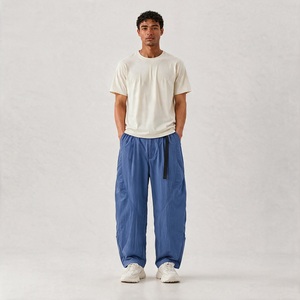 Unisex Blue Wide Leg drawstring Casual Pants Lightweight Quick Dry Breathable Outdoor <b>Trousers</b> Elastic Waist <b>Summer</b> Wear - Product Image 2