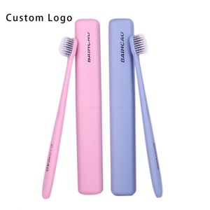 Eco Friendly Custom Logo Toothbrush Set with Wheat Straw Handle and Charcoal Bristles Travel Size Case - Product Image 1