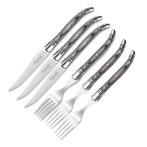 Ensemble <span class=keywords><strong>de</strong></span> <span class=keywords><strong>couverts</strong></span> en acier inoxydable 18/10 <span class=keywords><strong>de</strong></span> qualité supérieure, 8 pièces, manche en bois coloré, avec extrémité en métal massif, ensemble <span class=keywords><strong>de</strong></span> fourchettes à bord droit - Product Image 1