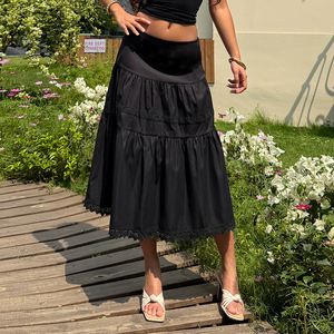 Dark Gothic Punk Style Women's Breathable Natural Waist Midi <b>Skirt</b> High Quality Lace Trim Loose A-Line Casual Streetwear - Product Image 5