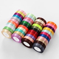 Ruban en satin de polyester uni de 2 cm x 25 yards, vente en gros d'usine, pour emballage de boîtes cadeaux et bouquets floraux