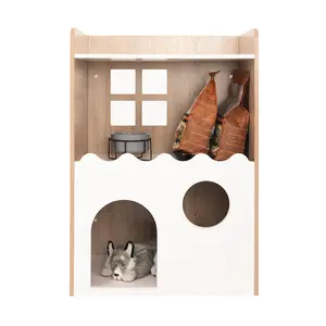 2層木製ペットハウス屋内猫子犬木製ハイドハウス