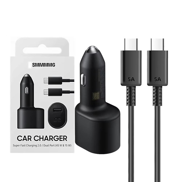 45W Max USB Type-C Dual Port Car Charger with Type-C Cable PD Fast Charging YX-CH04 for S25/S24 12-24V Input