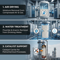 Alumine activée déshydratante 3-5mm, haute résistance à la compression, 93% Al2O3, adsorbant pour le séchage de l'air comprimé et l'élimination du fluorure