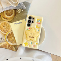 Coque de téléphone en silicone souple 3D jaune crème avec motif étoile mignon et support Grip Tok antichoc pour Samsung Galaxy S24 Ultra S26 Plus
