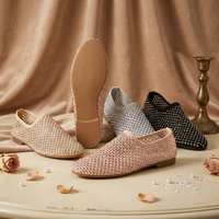 MIA DIVA Ballerines à bout pointu pour femmes avec strass et maille, dessus en PU et semelle en TPR pour les soirées