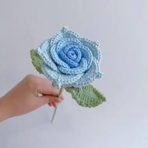 2025 Crochet fleur artificielle Rose plante fleur bouquet Valentine cadeau décoration de mariage à la main <span class=keywords><strong>tige</strong></span> rose petite fleur rose - Product Image 5