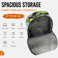 Sac à dos en polyester recyclé style graffiti, écologique, pour les trajets quotidiens écoresponsables, avec poches discrètes