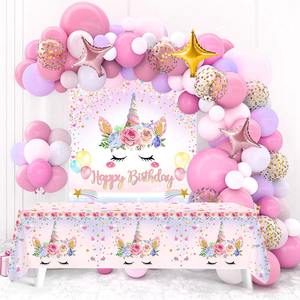 <strong>Unicorn</strong> Birthday Balloon Garland Arch Kit and <strong>Party</strong> Backdrop <strong>Party</strong> <strong>Supplies</strong> for Girls Women Birthday Decorations - Product Image 1