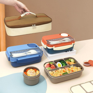 Toptan çevre dostu 4 bölme Bento yemek kabı seti taşınabilir plastik ile Heatable gıda konteyner öğle yemeği çantası çocuklar yetişkinler için