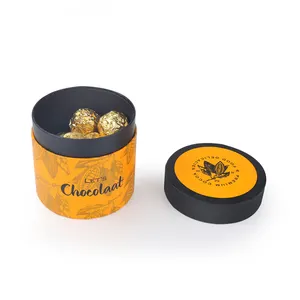 Chocolate Food Box Packaging With Plastic Clear Sleeve Geft Gift For Wedding Tube Treat Boxes Favors Giveaway Gold Round