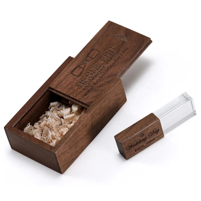 Free Custom 3D Laser logo Memory Stick Metal Usb Crystal USB Flash Drive With Led Light Wooden USB Gifts Wedding for Photography