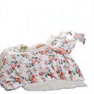 Juego de Funda Nórdica de 3 Piezas Estilo Francés, 200 Hilos, Poliéster Lavable, Diseño de Flores con Impresión Reactiva, para Uso Doméstico - Product Image 4