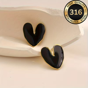 Pendientes de acero inoxidable con diseño de gota de aceite de titanio de Dongguan, al por mayor, para mujer, sencillos, de lujo ligero, joyería de nicho. - Product Image 6
