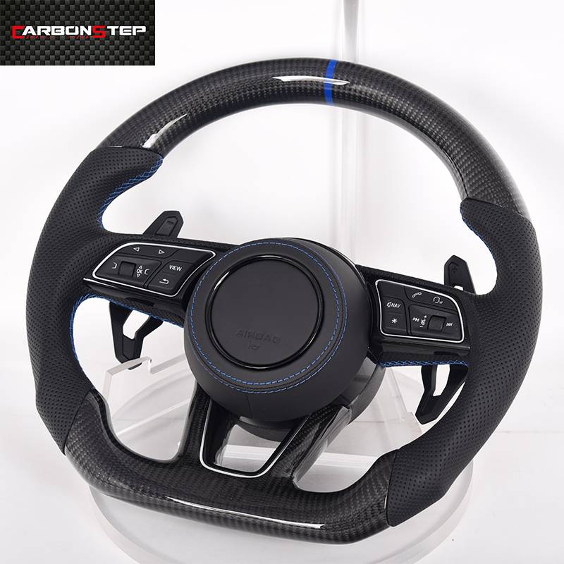 Gloss Carbon Fiber Steering Wheel, Blue Stitching, Leather Steering Wheel для Audi A3, A4, B8, b9, A5, A6, A7, C8, A8, D4, D5, D6, Q3, q5, Q5, Q5