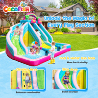Parc aquatique gonflable Cocofish sur le thème du flamant rose avec piscine, château gonflable portable pour enfants, toboggans aquatiques pour l'extérieur et le jardin