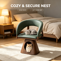 Lit de luxe pour chat, maison pour animaux en bois, double couche, en bois massif, coussin en cuir PU, mobilier moderne pour chat d'intérieur, salon, chambre à coucher
